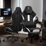 GTRACING Gaming Chair Ergonomic Office Chair with Foot Rest & Pocket Spring Cushion, High Back Computer Desk Chair with Headrest & Lumbar Support, Breathable Fabric Game Chair for Adults, Black GTRACING