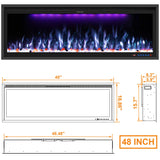 Benrocks 48'' WiFi- Enabled Electric Fireplace Inserts - Alexa & App Control, Slim Recessed & Wall Mounted, 13 * 13 * 3 Flame Color Combinations, 750W/1500W, Black Benrocks