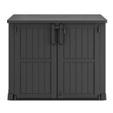 LHBGO Horizontal Storage Shed, Outdoor Resin Storage Shed 36 Cu. Ft. Garden Extra Large Capacity Weather Resistant Storage Box, Lockabl Waterproof Shed for Garbage Cans, Garden Tools,Black LHBGO