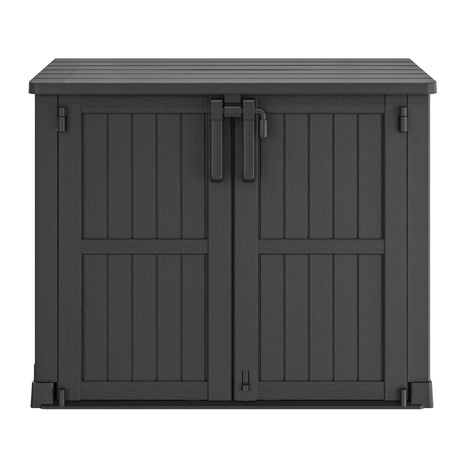 LHBGO Horizontal Storage Shed, Outdoor Resin Storage Shed 36 Cu. Ft. Garden Extra Large Capacity Weather Resistant Storage Box, Lockabl Waterproof Shed for Garbage Cans, Garden Tools,Black LHBGO