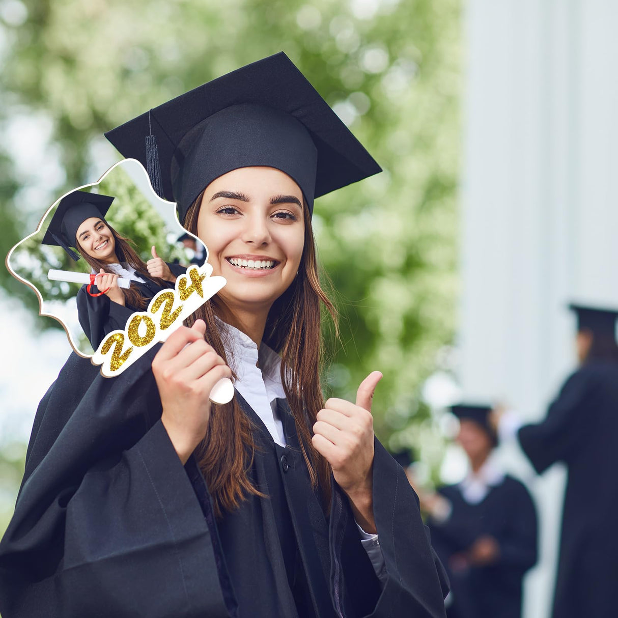 Anglechic 12 Pcs Christmas DIY Sublimation Blanks Paddle Fan 2024 Hand Fans Wood Photo Frame for Wedding Class School Sports Competitions Xmas Party Memorial Anglechic