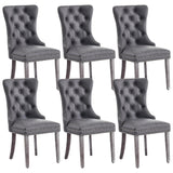 Eifizek Leather Dining Chair Set of 6, Dining Room Chairs with Nailhead Ring Pull Trim, Upholstered Dining Chairs with Solid Wood Legs for Kitchen Dining Room (Grey) Eifizek