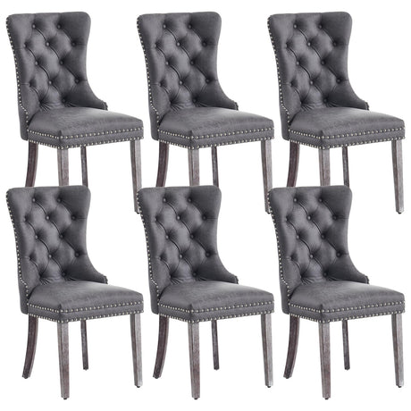 Eifizek Leather Dining Chair Set of 6, Dining Room Chairs with Nailhead Ring Pull Trim, Upholstered Dining Chairs with Solid Wood Legs for Kitchen Dining Room (Grey) Eifizek