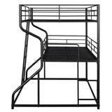JIJIWANG Full XL Over Twin XL Over Queen Size Triple Bunk Bed with Long and Short Ladder, Unique Curved Metal Frame with Safety Guardrail, Industrial Style Triple Bunk Bed Frame, Black JIJIWANG
