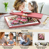 FHBUBPUP Pink Rose Diamond Painting Kits for Adults, Pink Rose Diamond Art Kits, Full Drill Round Gem Art, DIY Flower Paint with Diamond Kits Beads Crafts for Home Wall Decoration Gifts 12x12 inch FHBUBPUP