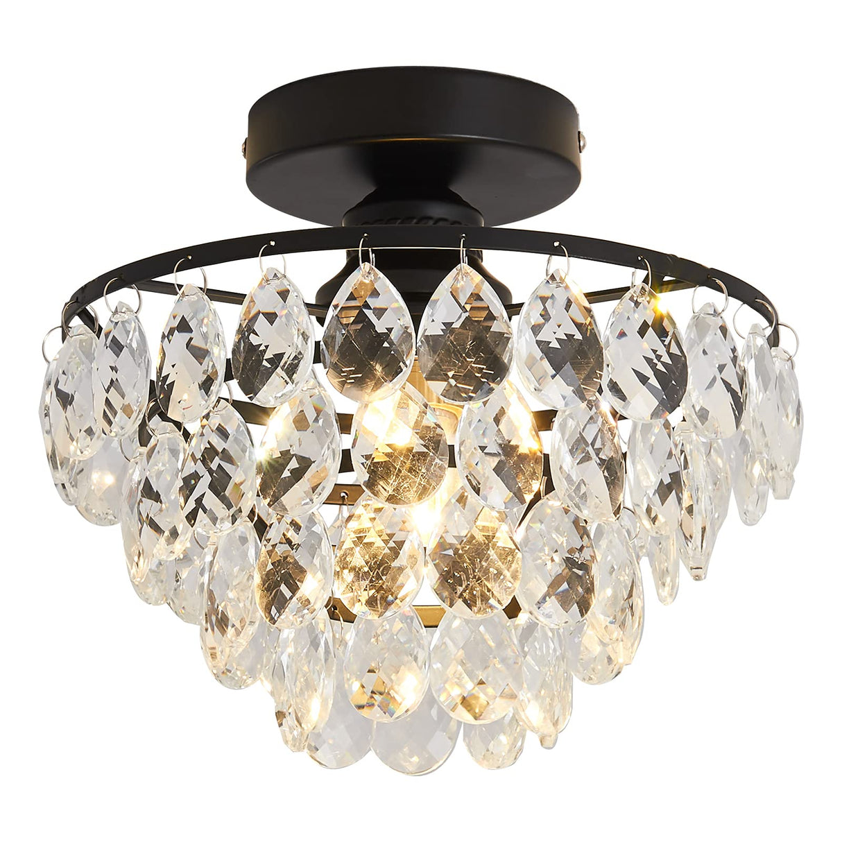 YYJLX Modern Small Crystal Ceiling Light Fixture Mini Black Semi Flush Mount Chandelier Light Fixture for Hallway Bedroom Bathroom Closet e26 YYJLX