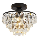 YYJLX Modern Small Crystal Ceiling Light Fixture Mini Black Semi Flush Mount Chandelier Light Fixture for Hallway Bedroom Bathroom Closet e26 YYJLX