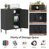 Washsemba Metal Storage Cabinet with Doors and Shelves,Multipurpose Storage Rack, 3-Tier Shelf,Metal Locker Style Accent Cabinet for Home Office,Living Room,Kitchen (Black, 40''H) Washsemba