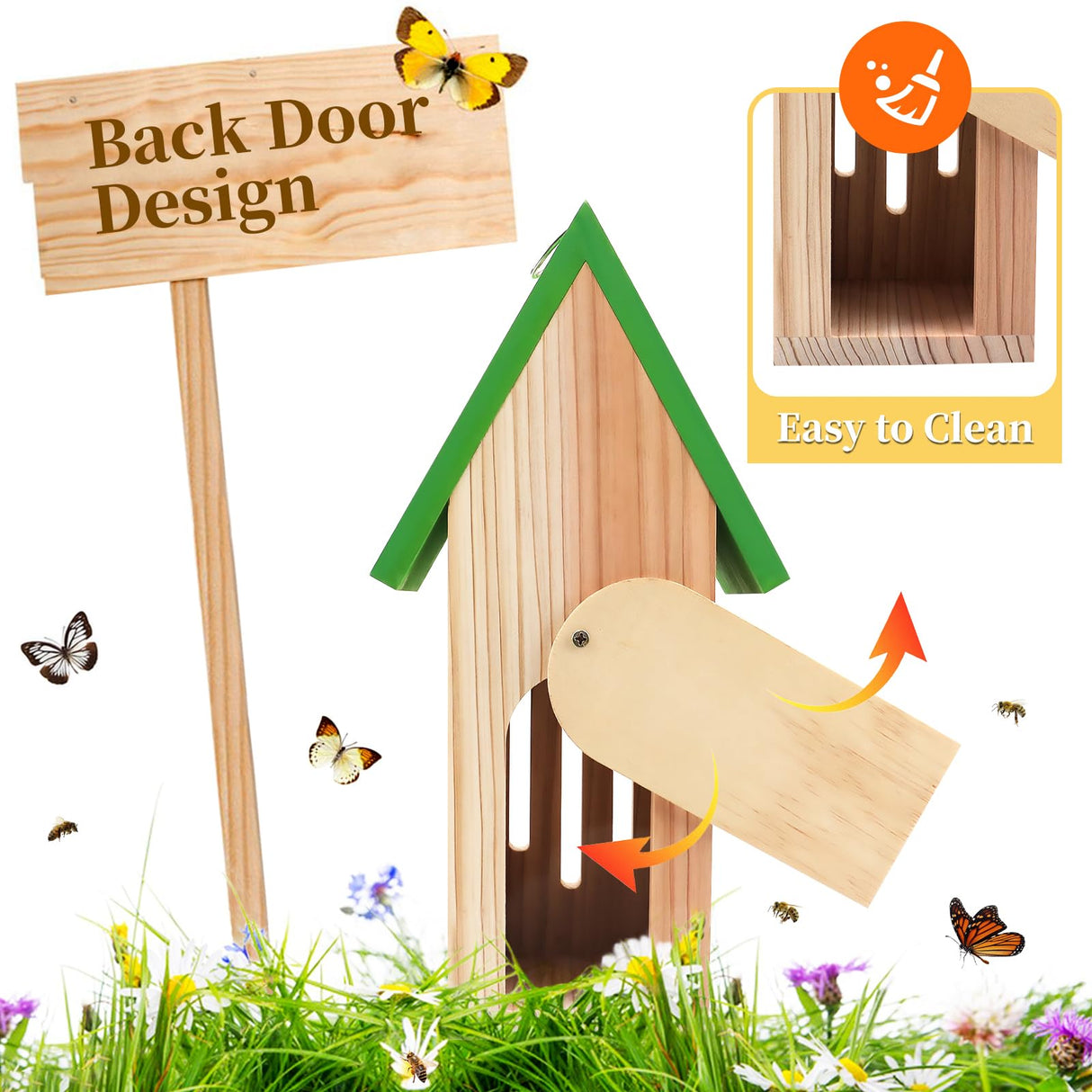 3-in-1 Butterfly House Feeder Bee House, Wooden Butterfly Houses for The Garden, Butterfly Feeders for Outdoors, Natural Butterfly Garden Kit Habitat with Puddler Beyoogeem