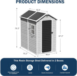 CDCASA 6x4 FT Outdoor Storage Shed, Waterproof Resin Shed with Floor & Lockable Door & Window & Vents, Plastic Tool Shed for Outside, Patio, Poolside, Dove Grey CDCASA