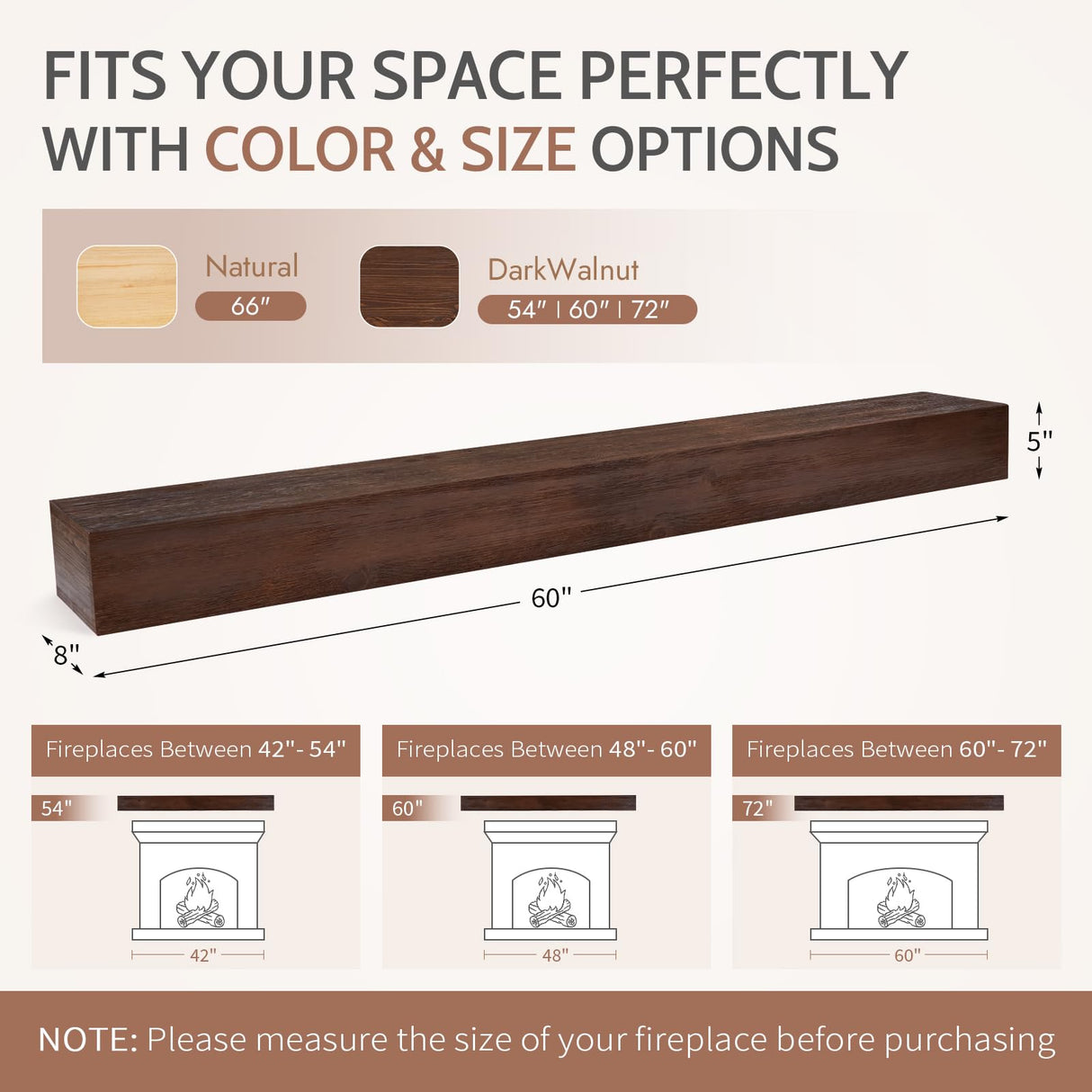 G GOOD GAIN Fireplace Mantel 60inch - Solid Wood Mantel Shelf Handcrafted Rustic | Floating Mantle Shelves Decor for Wall, Bedroom, TV, Books, Livingroom（DarkWalnut） G GOOD GAIN