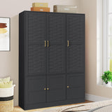 LEVNARY Wardrobe Closet with 6 Woven Doors, Walnut Armoire Wardrobe Cabinet for High Storage Capacity with Adjustable Shelves and Hanging Rail, Freestanding Tall Bedroom Closet (Black) LEVNARY
