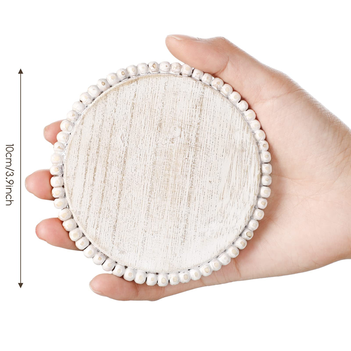 4 Pieces Wood Beaded Coasters 3.9 Inch Round Rustic Farmhouse Coasters Wooden Coasters for Drinks Decorative Table Top Coasters Wood Bar Coaster Set for Housewarming Home Kitchen (Beige) Honeydak