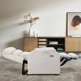 EONIX Wide Lay Flat Power Lift Recliner Chair for Elderly, Heavy Duty Oversized Fabric Lift Chairs Recliner Sofa with Heat and Massage and Charging Ports, Chenille White EONIX