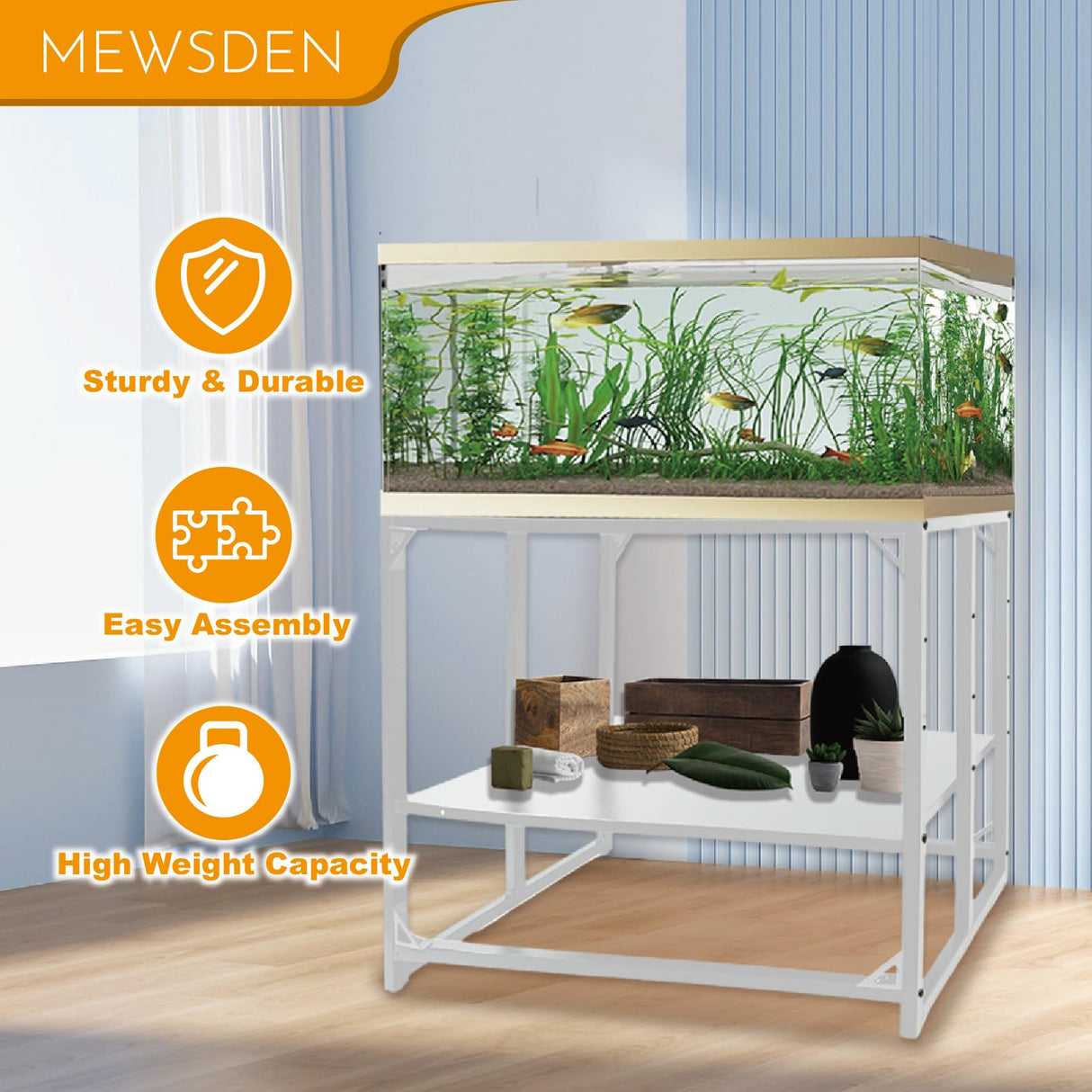 MEWSDEN Fish Tank Stand - 40 Gallon Heavy Duty Metal Aquarium Stand, Reptile & Turtle Breeder Tank Combo (White, 36.5"x18.5"x29.5") MEWSDEN