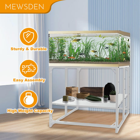 MEWSDEN Fish Tank Stand - 40 Gallon Heavy Duty Metal Aquarium Stand, Reptile & Turtle Breeder Tank Combo (White, 36.5"x18.5"x29.5") MEWSDEN