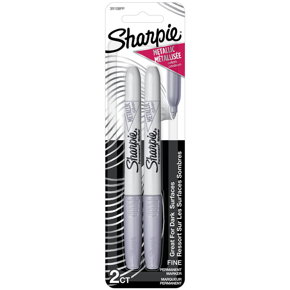 Sharpie Metallic Permanent Markers, Fine Point, Silver, 2 Count SHARPIE