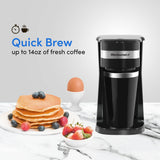 Elite Gourmet EHC114 Personal Single-Serve Compact Coffee Maker Brewer Includes 14Oz. Thermal Travel Mug with Stainless Steel Interior, Compatible with Coffee Grounds, Reusable Filter, Black Elite Gourmet