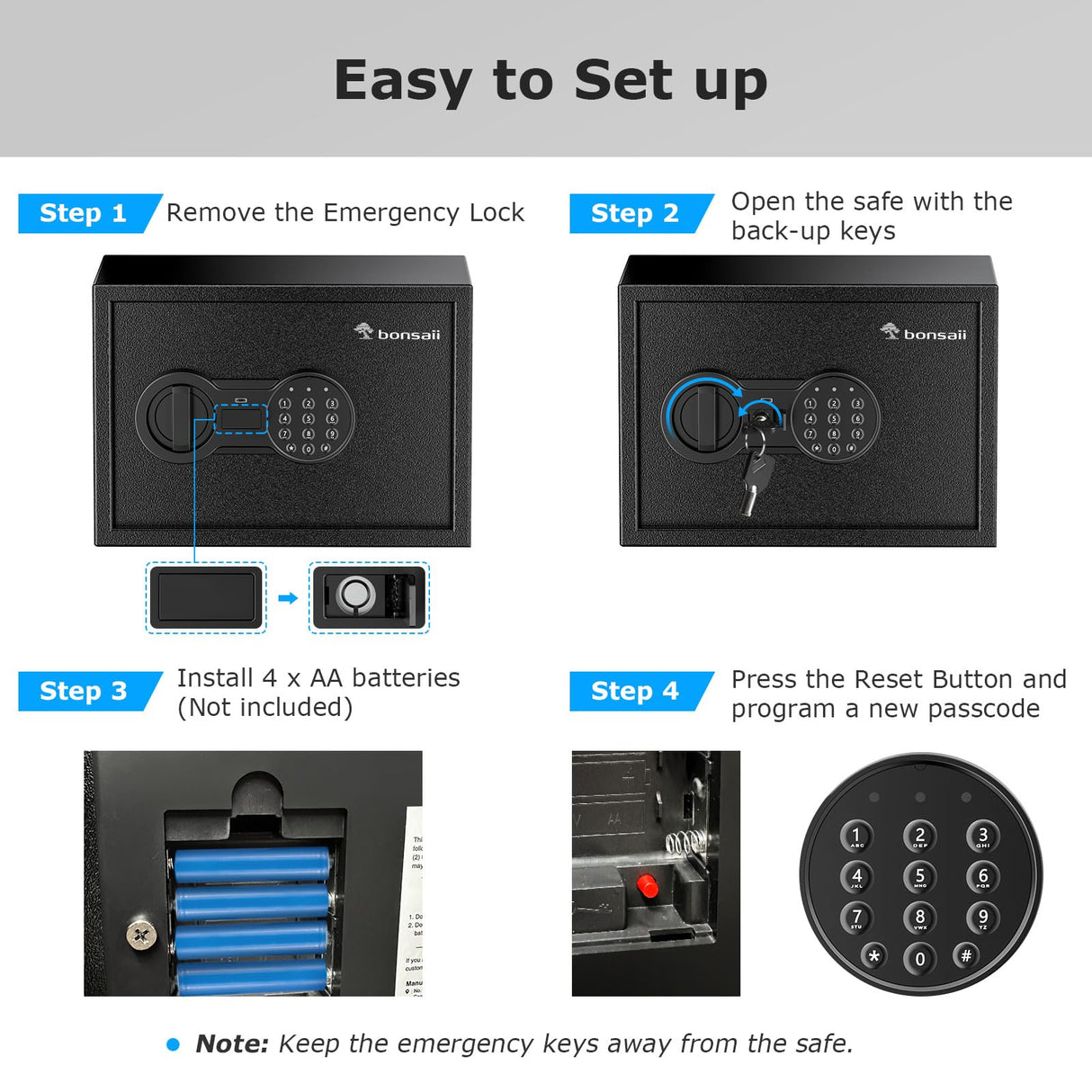 Bonsaii Safe, 0.6 Cubic Safe Box with Electronic Keypad, Removable Shelf, for Valuables Jewelry and Documents in Home, Hotel, or Business, 9.84"D x 13.78"W x 9.84"H bonsaii