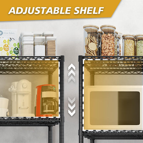 WISLAS 4 Tier Storage Racks Shelving, Heavy Steel Pantry Shelves, Adjustable Wire Shelving Rack, Suitable for Garage, Kitchen, Bathroom, Office, 16" W x 12" D x 50" H, Black WISLAS