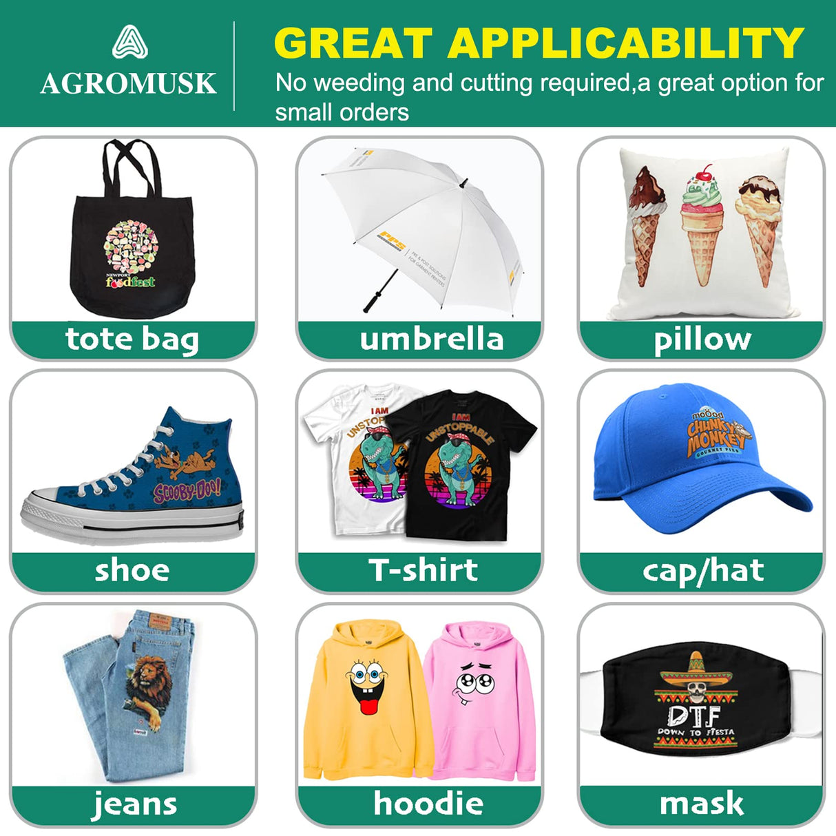 DTF Transfer Film(8.3" x 11.7")20 Sheets PET Direct to Film Heat Transfer Paper for All DTF&DTG Printer,Matte DTF Film for Sublimation Black White Light Dark Fabric T-Shirt Agromusk