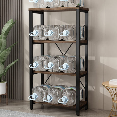 Rustic Solid Wood 4-Tier Bookshelf with Industrial Metal Frame - Vintage Storage Organizer in Retro Brown AY-AOYUAN