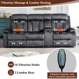 GUEAPY 3 Seater Recliner Sofa Reclining Loveseat with Console Power Reclining Sofa with Heat and Massage, Cup Holders, USB & Type-C Charge Ports for Living Room (Grey) GUEAPY