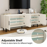 MUUEGM Modern TV Stand for Televisions up to 80 Inch, Entertainment Center with Storage, Cabinet with Fluted Door and Adjustable Shelf, Console Table and Media Furniture for Living Room, White MUUEGM