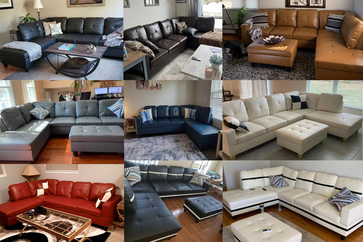 SIENWIEY Sectional Couch for Living Room Furniture Sets, Black Faux Leather Sofa Couch L Shape Couch Living Room Sofa with Chaise 2 Piece Using for Living Room(Black-1,Facing Left Chaise) SIENWIEY