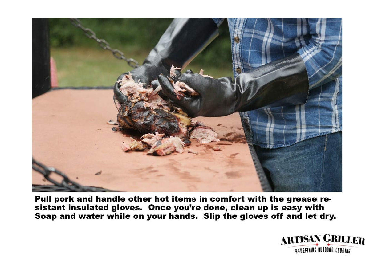 Artisan Griller BBQ, Smoker & Oven glove- Insulated Heat Resistant for Fryer & Kitchen. Great Barbecue Smoking Oyster Mitt–Turkey Fryer, Oil,Fire & Water resistant -(Size 10/XL – Black neoprene) ARTISAN GRILLER REDEFINING OUTDOOR COOKING