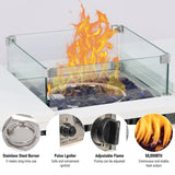 BOVONO 42inch Propane Fire Pit Table, Rectangular Gas Firepit Table with Removable Desktop,2 Tier Storage Shelves, Tempered Glass and Rain Cover for Garden, Patio & Backyard (White) BOVONO