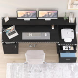 YOMILUVE Computer Desk with 3 Drawer & Storage Shelves, Home Office Desk with File Drawer & Cabinet, Writing Study Table with Long Monitor Stand & Printer Shelf, Executive Desk, Black YOMILUVE