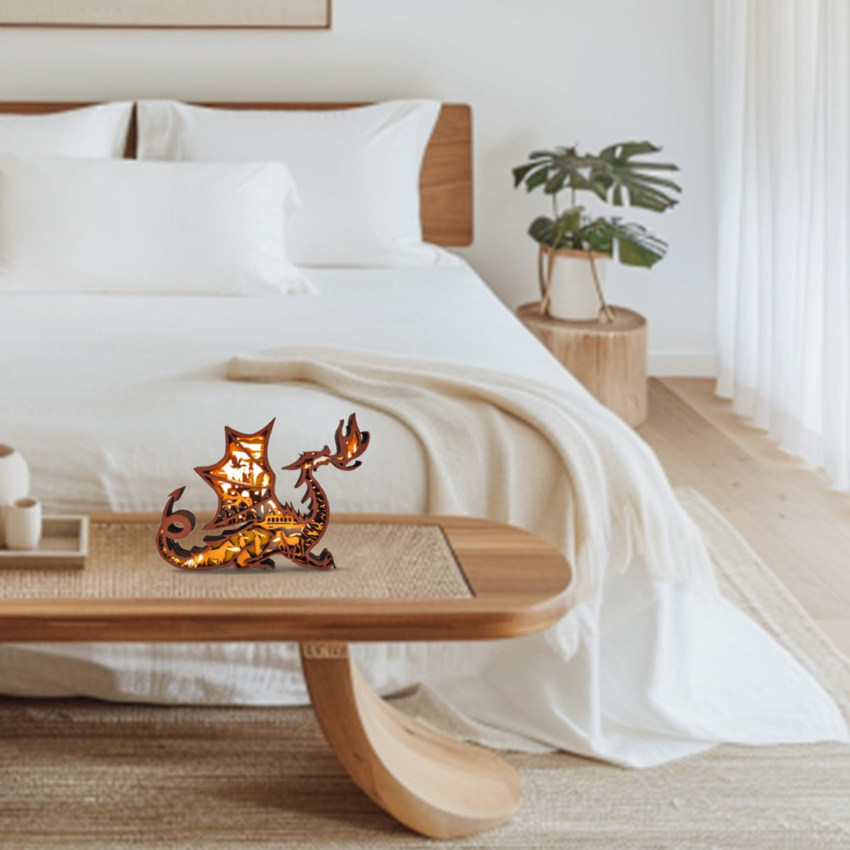 3D Wooden Animals Carving LED Night Light, Dragon Decor Wood Carved Lamp Cabin Statues Rustic Figurines Wall Hanging Sculpture Silhouette Ornament for Living Room Bedroom Home Room for Birthday Gifts FNYDOX