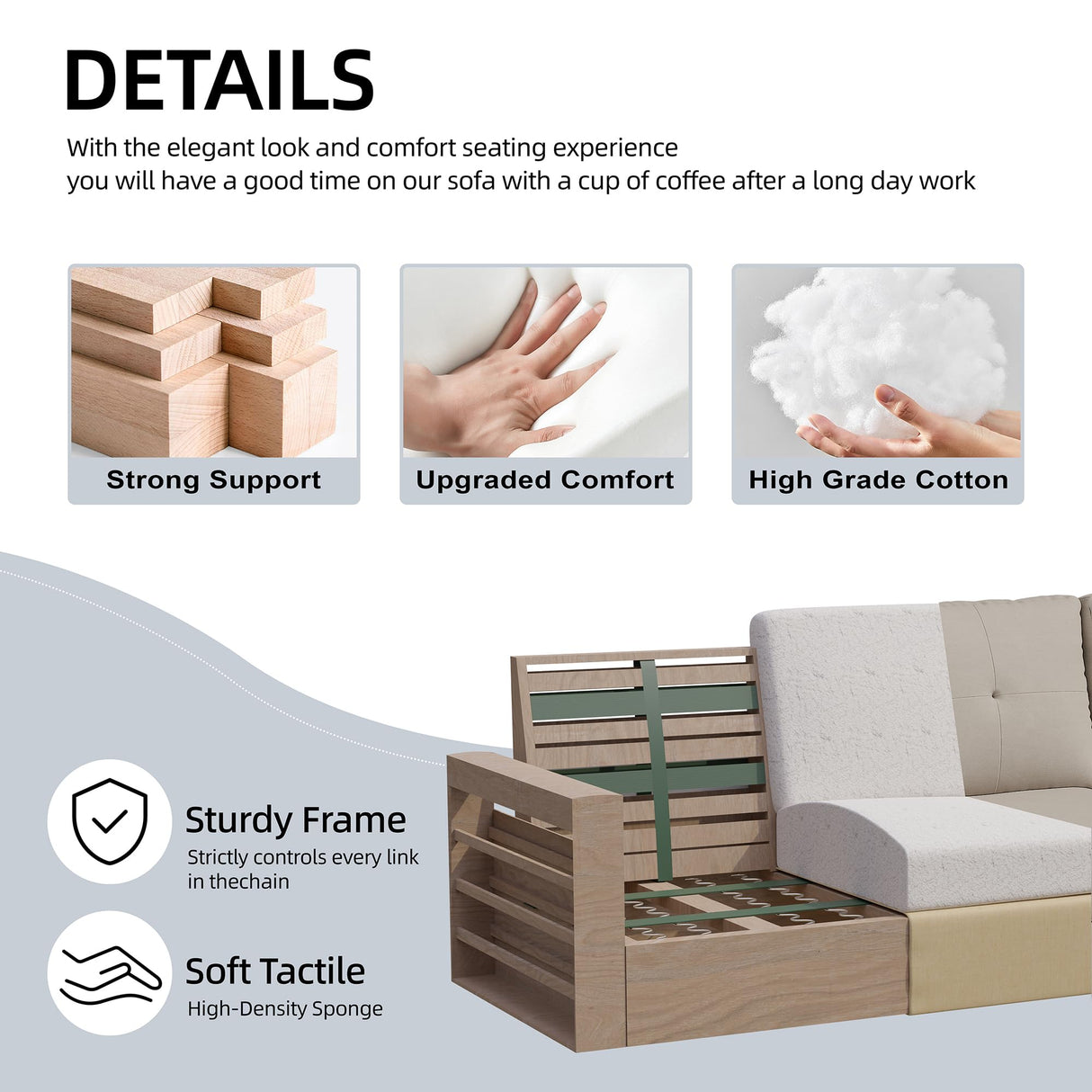 Shintenchi Convertible Sectional Sofa Couch, Modern Linen Fabric L-Shaped Couch 3-Seat Sofa Sectional with Reversible Chaise for Small Living Room, Apartment and Small Space (Light Brown) Shintenchi