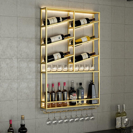 SUZEPER LED Industrial Wine Rack Wall Mounted,with Wine Glass Rack Floating Bar Shelves,Rack Iron Display Stand Wine Holder,Storage Racks Countertop,for Home Restaurant Bars SUZEPER