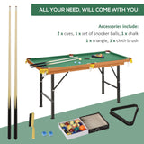 Soozier 55" Portable Folding Billiards Table Game Pool Table for Whole Family Number Use with Cues, Ball, Rack, Chalk, Green HOMCOM