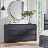 Aitjunz Modern 8 Drawers Dresser for Bedroom, 55" Wide Dressers & Chest of Drawers w/Curved Profile Design, Wood Mid Century Storage Dressers Organizer for Bedroom, Living Room, Black Aitjunz