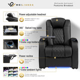 Weilianda Home Theater Seating, Top Grain Leather Zero Gravity Movie Seats Recliner Sofa, Reclining Gaming Couch with Power Lumbar 7 Colors Ambient Lighting USB C Charge Row of 4 Black Weilianda