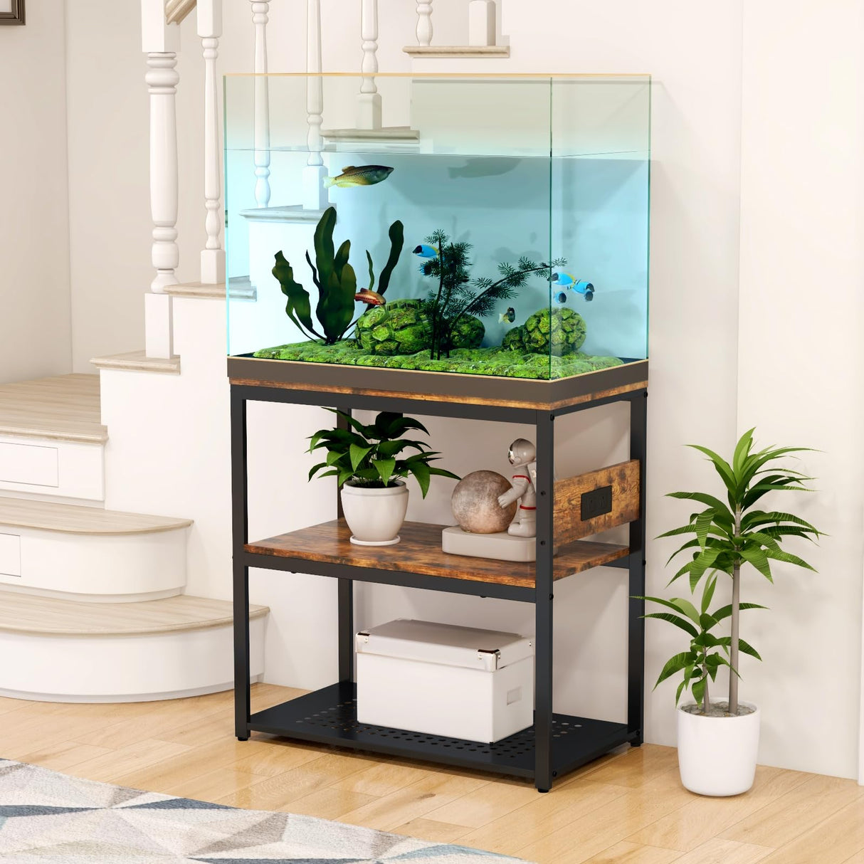 Livofloral 20-29 Gallon Fish Tank Stand With Power Outlets, 3-Tier Metal Aquarium Stand, Breeder Reptile Tank Stand with Shelf for Home Office, 500LBS Capacity, 29.5 x 15.8 x 30.1 inches Livofloral