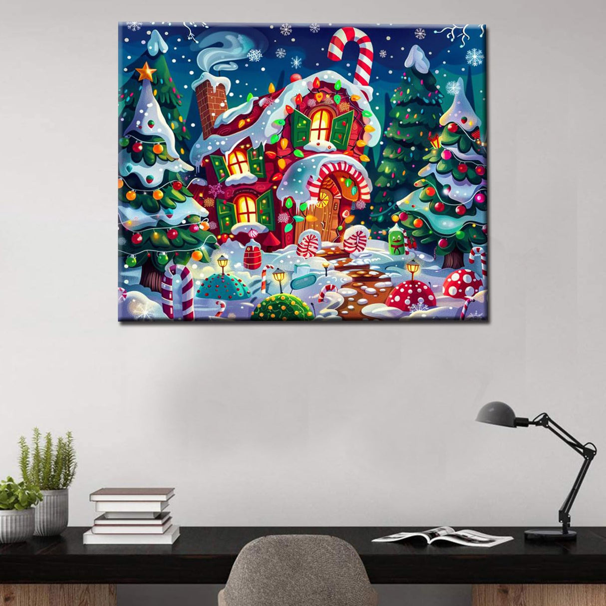 Christmas Candy House DIY Paint by Numbers for Adults Winter Snow Xmas Landscape DIY Oil Painting Acrylic Paint Art Painting Kits Canvas with Acrylic Paints Cute Holiday Art 16x20 Inch（without Frame） Tucocoo