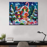 Christmas Candy House DIY Paint by Numbers for Adults Winter Snow Xmas Landscape DIY Oil Painting Acrylic Paint Art Painting Kits Canvas with Acrylic Paints Cute Holiday Art 16x20 Inch（without Frame） Tucocoo