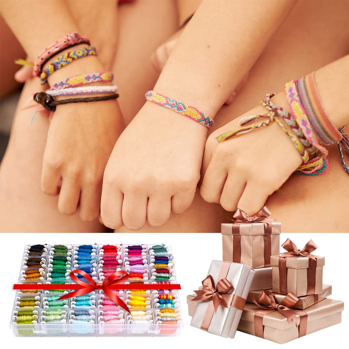 VICOVI Friendship Bracelet String Kits with Organizer Storage Box, 110 Colors Embroidery Floss 52Pcs Cross Stitch Tools-Labeled with Embroidery Thread Numbers for Bobbins Great Production Gift VICOVI