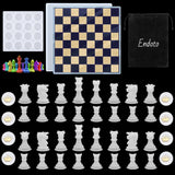 Endoto Chess Set with Checkers Board Silicone Resin Mold, 16 Pieces Full Size 3D Chess Crystal Epoxy Casting Molds for DIY Art Crafts Making, Family Party Board Games and Home Decoration Endoto