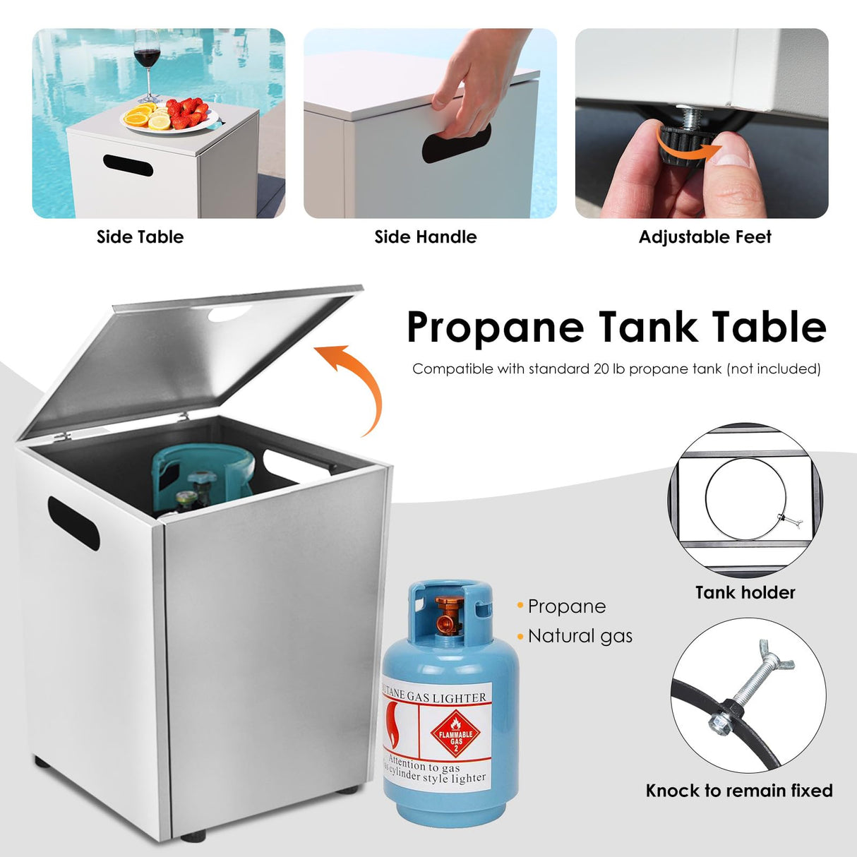 NICESOUL 42'' Outdoor Rectangle Fire Pit Table, Modern Low Profile Patio Firepits with Tank Table, 50,000 BTU Firepit Table for Outside, Exterior, Porch, Backyard or Garden, No Assembly, Grayish white NICESOUL