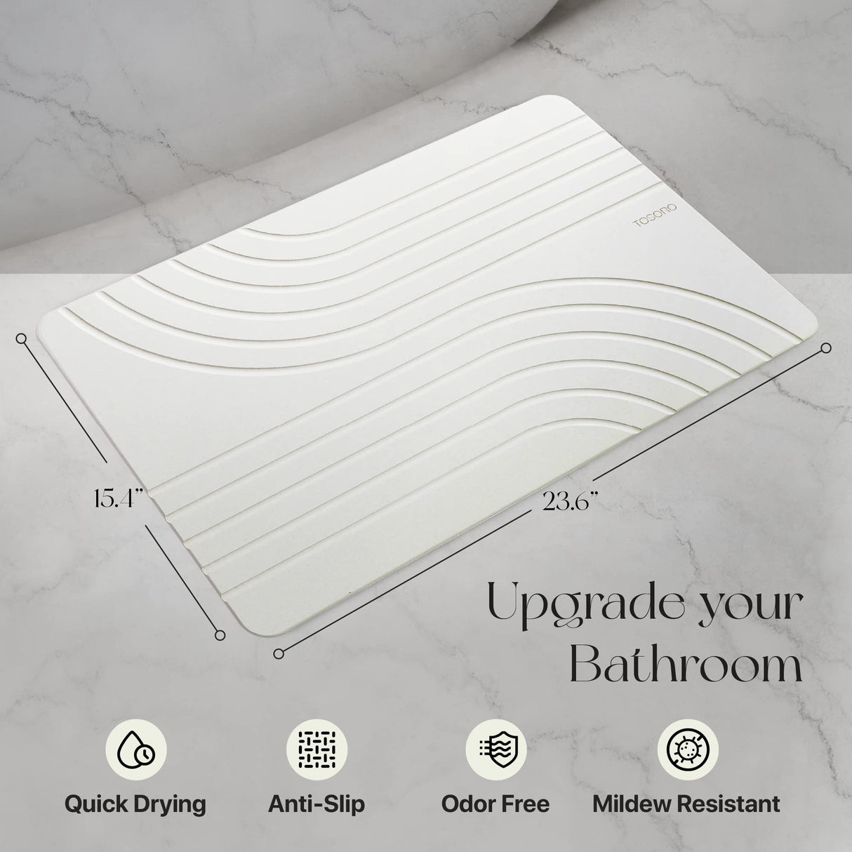 TOSORO - Stone Bath Mat, Diatomaceous Earth Non-Slip Stone Shower Mat - Quick Drying Absorbent Bath Mats for Bathroom - Elegant & Modern Design, Easy to Clean (23.5 x 15) - Sandstone TOSORO
