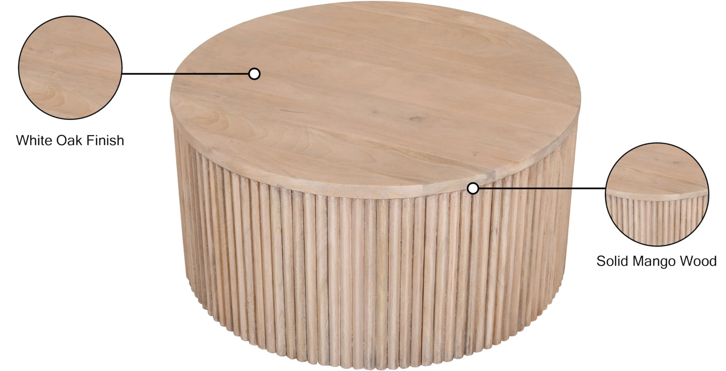 Meridian Furniture Oakhill Collection Modern | Contemporary Round White Oak Finish Coffee Table, 36" W x 36" D x 16" H, Brown - WoodArtSupply