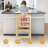 WOOD CITY Kitchen Step Stool Helper - Montessori Foldable Standing Tower for Toddlers with Safety Rail, Height Adjustable Ideal Helper for Learning New Skills, Natural Pure Pine Wood (Natural) WOOD CITY