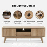 mopio Brooklyn Mid-Century Modern TV Stand, for TVs up to 50” Waveform Panel, Sleek Curved Profile with Adjustable Shelf and Sturdy Box Frame Leg (Golden Oak, 57") mopio