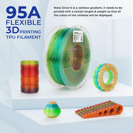 AMOLEN TPU 3D Printer Filament, Transparent Multicolor Rainbow TPU 1.75mm, Color Change Flexible Soft TPU 3D Printing Filament Supports High Speed, 1kg Spool(2.2lbs), Blue Green Orange AMOLEN