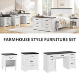 Farmhouse Executive Desk with Drawers and Charging Station,55.1" White Home Office Computer Desk with File Drawers Storage Cabinet, Morden Wood Table Study Workstation for Work Study Writing (White) Alohappy